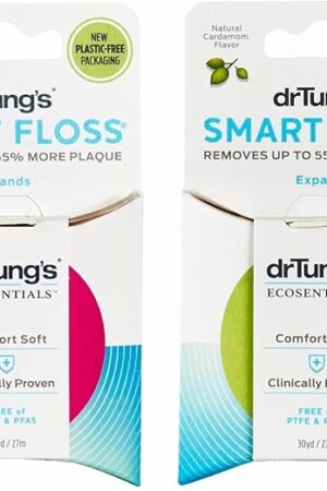 DrTung's Smart Floss - Natural, PTFE & PFAS Free Floss, Gentle on Gums, Expands & Stretches, BPA Free Floss - Natural Dental Floss Cardamom Flavor (Pack of 2)