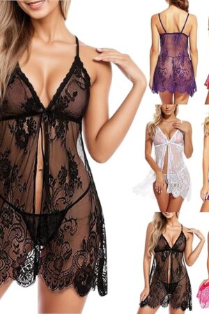 Women Sexy Underwear Sleepwear Nightdress Nightgown Lingerie Eyelash Lace Sexy Lingerie Dress