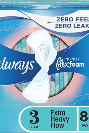 Always Infinity Feminine Pads for Women, Flexfoam Pads with Wings, Size 3, Extra Heavy Absorbency, Unscented, 84 Count (3 Packs of 28)