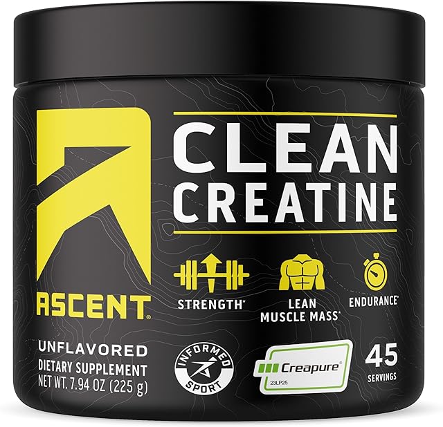Ascent Clean Creatine Monohydrate Powder - 5G Per Serving, Creapure Creatine Supplement - Unflavored, 45 Servings