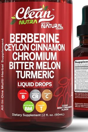 Clean Nutra Berberine with Ceylon Cinnamon Supplement Liquid Drops + Bitter Melon Extract, Glucomannan, Gymnema, Chromium, Turmeric, Organic Panax Ginseng, Moringa GLP-1 Support