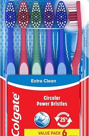 Colgate Extra Clean Toothbrush, Soft Toothbrush for Adults Packaging May Vary, 6 Count