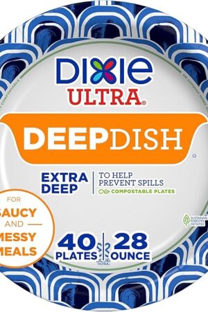 Dixie Ultra, Deep Dish Paper Plates, 28 Oz, 40 Count, Heavy Duty, Microwave-Safe, Soak-Proof, Cut Resistant, Disposable Plates For Heavy, Messy Meals