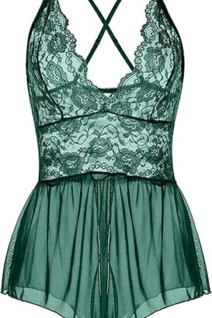 Women Lingerie Sheer Lace Mini Babydoll Teddy Sexy Bodysuit Backless Sleepwear