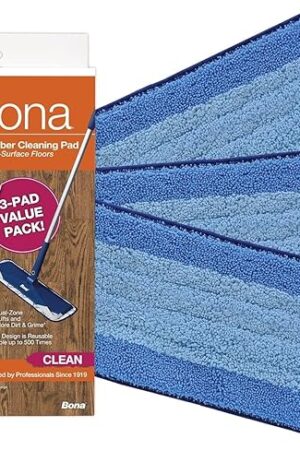 Bona Microfiber Cleaning Pad for Hardwood & Hard Surface Floors - 3 Pack - For Use With Bona Mop - Dual Zone Cleaning Design for Faster Cleanup