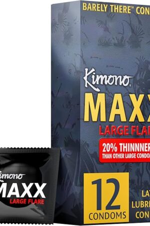 Kimono MAXX Large Flare Condoms Pack of 12 - Premium Lubricated Natural Latex Condoms, Thin, Unique Flared Design, Extra Room, Vegan-Friendly, No Latex Odor - Strength & Sensitivity