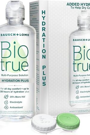 Biotrue Hydration Plus Contact Lens Solution, Multi-Purpose Solution for Soft Contact Lenses, Lens Case Included, 10 FL OZ (Pack of 2)