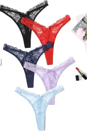 Women Sexy Underwear Lace G-string Exotic Lingerie Panties V-Shape Cheeky Tangas with Bow Decor