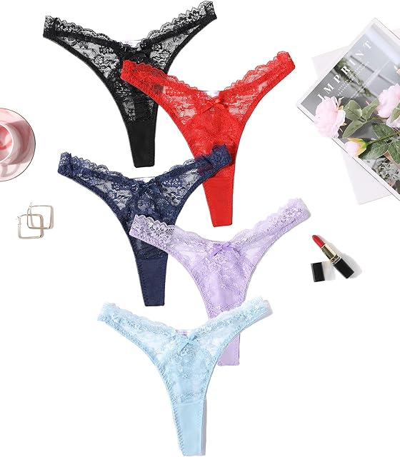 Women Sexy Underwear Lace G-string Exotic Lingerie Panties V-Shape Cheeky Tangas with Bow Decor