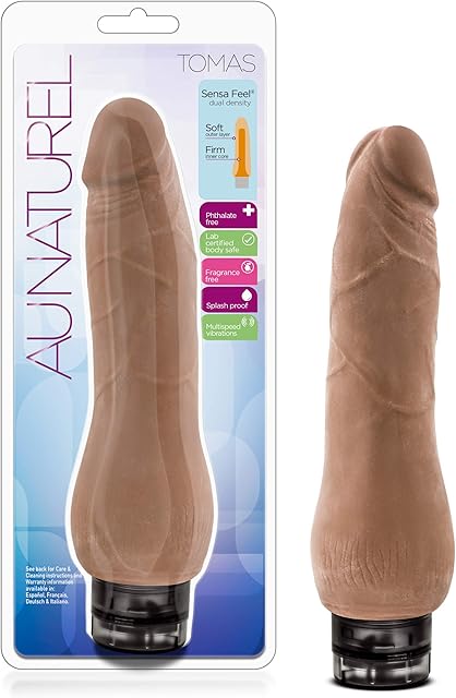 Blush Novelties Au Naturel - Tomas 85" Realistic Sensa Feel Dual Density Vibrating Dildo - IPX7 Waterproof - Twist Dial Adjustable Multi Speed Vibrations - Sex Toy