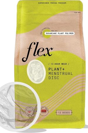 Flex Plant Plus Disc | Plant-Based Disposable Period Discs | Tampon and Cup Alternative | Capacity of 5 Super Tampons | Menstrual Disc Made with Sustainable Medical-Grade Plant Polymers | 12 Count