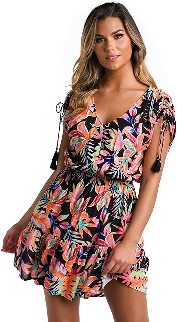 Women's Short Sleeve Mini Dress Swimsuit Cover Up