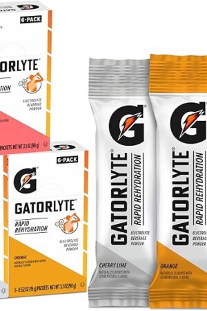 Gatorlyte Rapid Rehydration Electrolyte Beverage, Variety Pack, Lower Sugar, Specialized Blend of 5 Electrolytes, No Artificial Sweeteners or Flavors, 18 pack, 1 pack mixes with 169oz (500ml) water