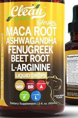 Clean Nutra Organic Maca Root Liquid Drops with Ashwagandha, Fenugreek, Beet Root and L-Arginine Liquid Multivitamin for Women and Men - Adapto Drive
