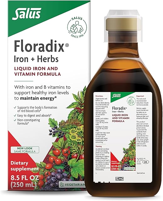 Floradix by Salus Iron & Herbs - Liquid Herbal Supplement for Energy Support* - Iron Supplement with Vitamin C & B Complex Vitamins - for Men & Women - 85 Fl Oz