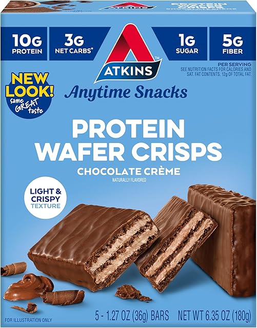 Atkins Chocolate Cr?me Protein Wafer Crisps, Protein Dessert, 4g Net Carb, 1g Sugar, High in Fiber, Keto Friendly, 5 Count