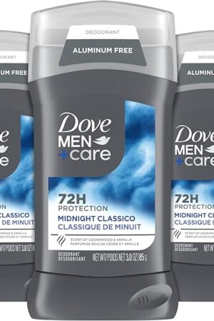 Dove Men+Care Deodorant Stick for Men 3 Count Midnight Classico Aluminum Free 72-Hour Odor Protection Mens Deodorant with Essential Oils & 1/4 Moisturizing Cream 3 oz