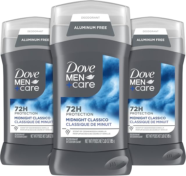 Dove Men+Care Deodorant Stick for Men 3 Count Midnight Classico Aluminum Free 72-Hour Odor Protection Mens Deodorant with Essential Oils & 1/4 Moisturizing Cream 3 oz