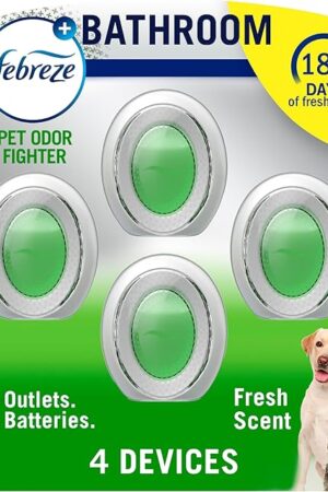 Febreze Bathroom Air Freshener, Odor-Fighting, Plug In Alternative, Air Fresheners for Home and Bathroom and Kitchen, Closet Air Fresheners, Heavy Duty Pet Scent, 4 Count