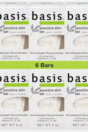 Basis Sensitive Skin Bar Soap for Body, Hands and Face, Unscented Soap Bar for Sensitive Skin with Chamomile and Aloe Vera, 4 Oz, Pack of 6