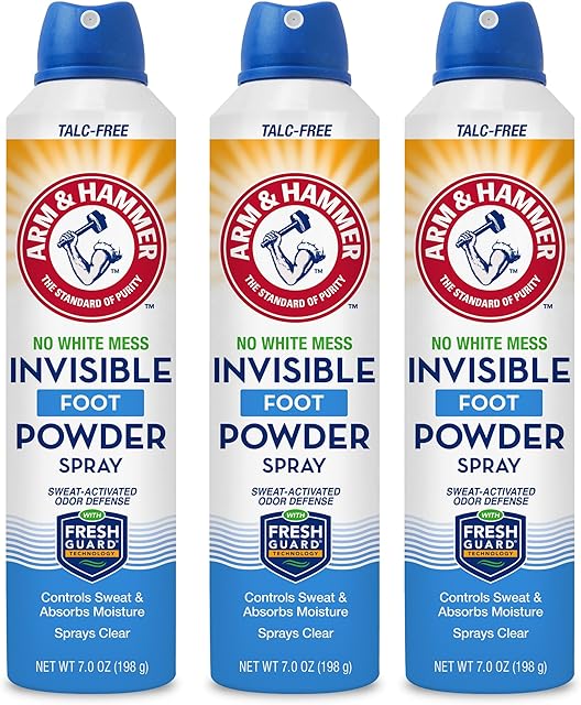 Arm & Hammer Invisible Foot Powder Spray, Clear Talc-Free Foot Odor & Sweat Control, Foot Spray Odor Eliminator Spray, Foot Odor Eliminator For Men & Women, Foot Odor Spray, 7 Oz (3 Pack)