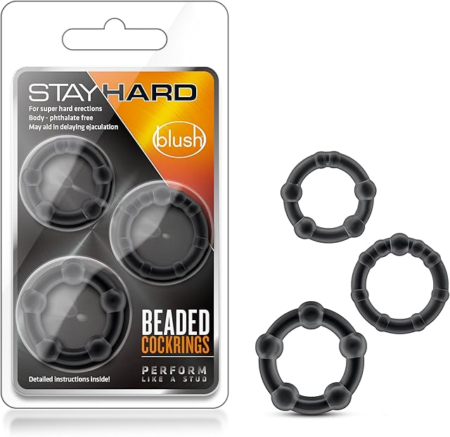 Blush Novelties Genuine Stay Hard Beaded Cock Rings in 3 Sizes - Soft, Super Stretchy - Increase Stamina - Longer, Harder, Bigger Thick Erections - Add Girth - Male Enhancement Sex Toy