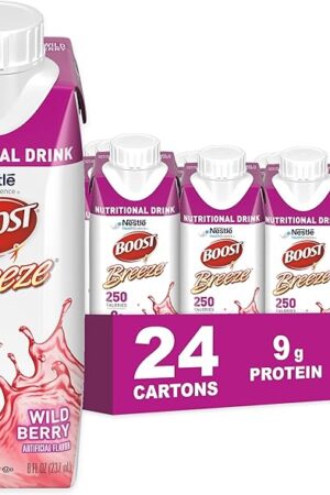 BOOST Breeze Clear Nutritional Drink - 250 Calories - 19 Vitamins & Minerals - 9 g Protein ? Fortified Clear Nutritional Drink with Vitamin A & Zinc - Wild Berry Flavor - 8 fl oz (Pack of 24)