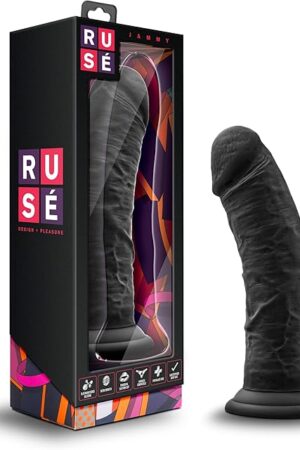 Blush Ruse Jammy 8" Dildo for G-Spot Stimulation with Girthy Pleasure - Ultrasilk Silicone Hyper-Realistic Cock - Sturdy Suction Cup Base - Safe Sex Adult Toy for Women, Men & Couples - (Black)