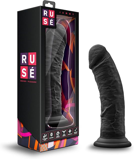 Blush Ruse Jammy 8" Dildo for G-Spot Stimulation with Girthy Pleasure - Ultrasilk Silicone Hyper-Realistic Cock - Sturdy Suction Cup Base - Safe Sex Adult Toy for Women, Men & Couples - (Black)