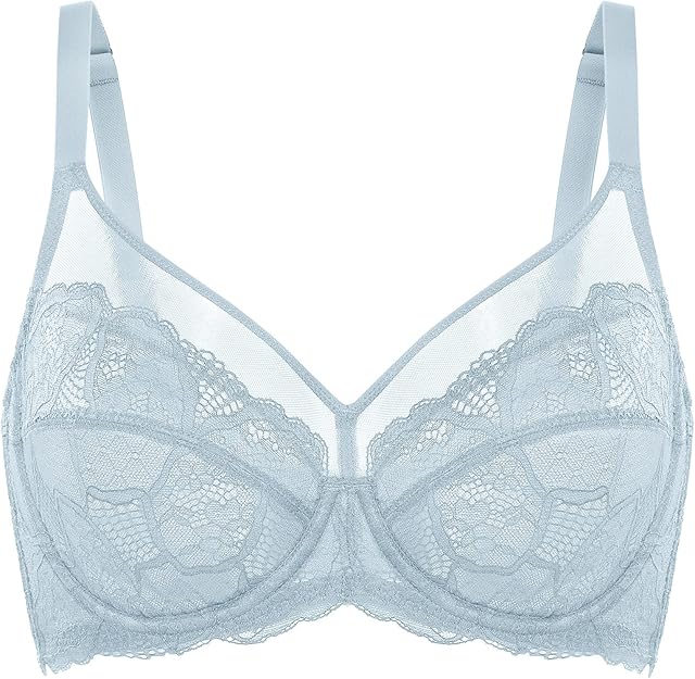 Women's Sexy Lace Sheer Bra Unlined Minimizer Underwire Full Coverage See Through Bras