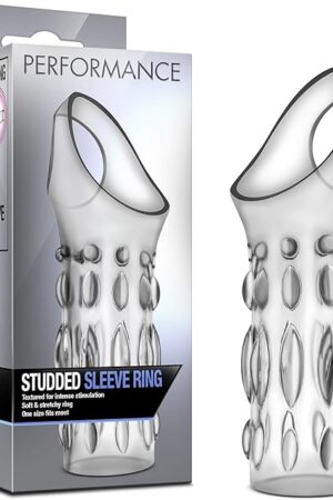 Blush Novelties Performance Studded Sleeve Ring, Stretchy Male Enhancement Penis Sleeve with Ball Strap, Open Ended Design, Soft Nubs for Partner Sensation, Cock Ring Extender, Adult Sex Toy for Men