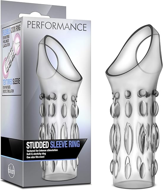 Blush Novelties Performance Studded Sleeve Ring, Stretchy Male Enhancement Penis Sleeve with Ball Strap, Open Ended Design, Soft Nubs for Partner Sensation, Cock Ring Extender, Adult Sex Toy for Men