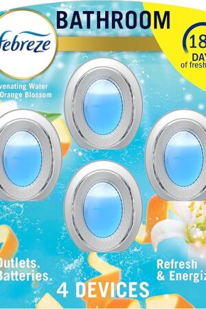 Febreze Bathroom Air Freshener, Odor-Fighting, Plug In Alternative, Air Fresheners for Home and Bathroom and Kitchen, Closet Air Fresheners, Refresh & Energize Scent, 4 Count