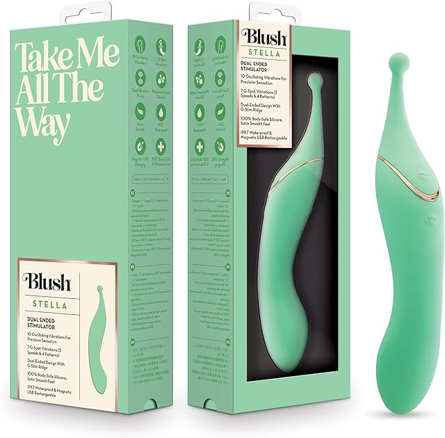 Blush Collection ? Stella 7 Inch Dual-Ended Vibrating Wand ? Precision Clitoral G-Spot Vibrator ? Platinum Cured Silicone ? Waterproof & Rechargeable ? Adult Sex Toy for Women ? in Green