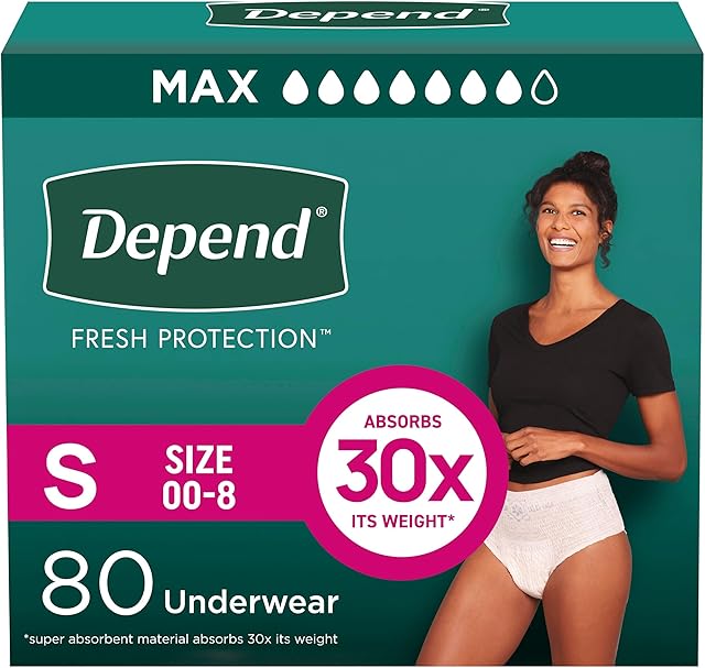 Depend Fresh Protection Adult Incontinence & Postpartum Bladder Leak Underwear for Women, Disposable, Maximum, Small, Blush, 80 Count (2 Packs of 40), Packaging May Vary