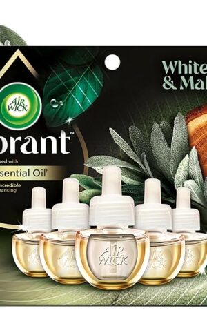 Air Wick Plug in Scented Oil Refill, 5ct, White Sage & Mahogany, Air Freshener, Essential Oils