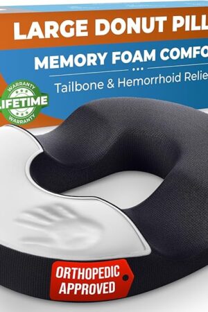 5 STARS UNITED Donut Pillow Hemorrhoid Tailbone Cushion ? Large Cushion for Pain Relief ? Coccyx, Prostate, Sciatica, Pelvic Floor, Pressure Sores, Pregnancy, Postpartum Recovery, Black