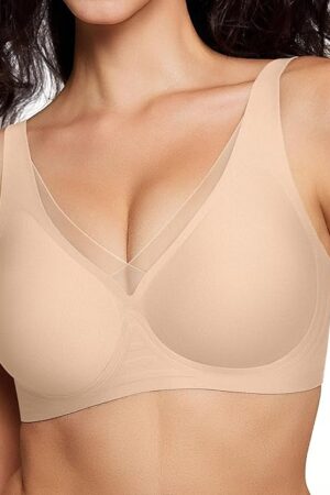 Wireless Bra for Women No Underwire Deep V Mesh Bras Seamless Comfortable Push Up Bralettes with Support and Lift