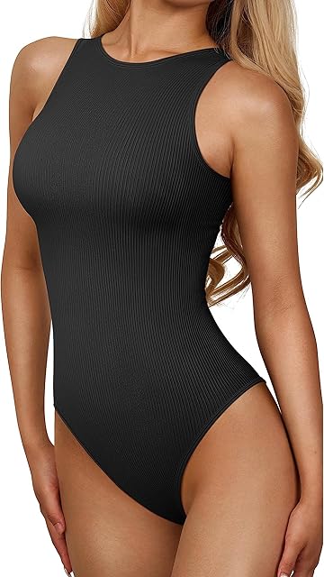 Women's Sexy Sleeveless Square Neck Ribbed Strappy Tank Tops One Piece Bodysuits