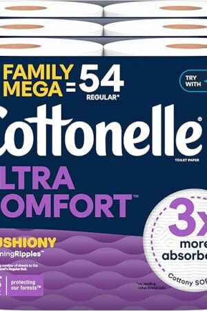 Cottonelle Ultra Comfort Toilet Paper with Cushiony CleaningRipples Texture, 12 Family Mega Rolls = 54 Regular Rolls