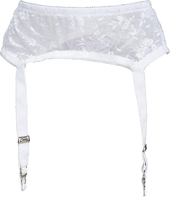 Women's Pure White Sexy 4 Vintage Wide Straps Metal Clips Garter Belts for Stockings S502W