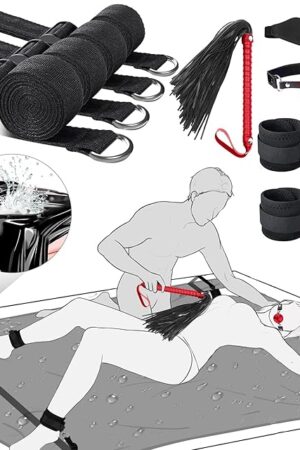 Bondage BDSM Sex Toys Bed Restraints - Under The Bed Restraints Kit with Waterproof Sex Bed Sheets for Couples, Bondage Straps Ball Gag Blindfold Sex Whips Set, Sex Toys for Couple