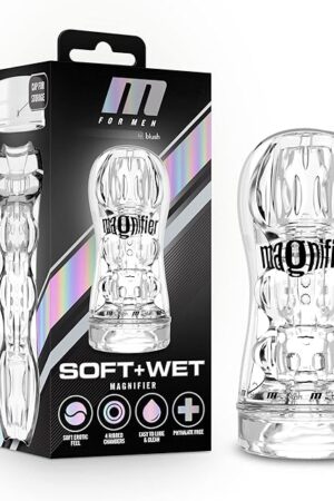Blush M for Men 6.75" Magnifier Self-Lubricating Masturbator, Multiple Pleasure Chambers, PerfectFlo Mimics Blowjbs, Ultra Soft Squeezable Realistic Pussy Stroker - Pocket Adult Sex Toy Men - (Clear)