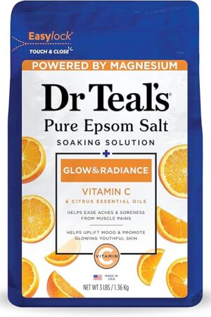 Dr Teal's Salt Soak with Pure Epsom Salt, Glow & Radiance with Vitamin C & Citrus Essential Oils, 3 lbs