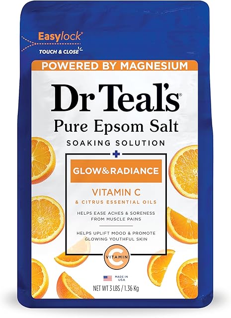 Dr Teal's Salt Soak with Pure Epsom Salt, Glow & Radiance with Vitamin C & Citrus Essential Oils, 3 lbs