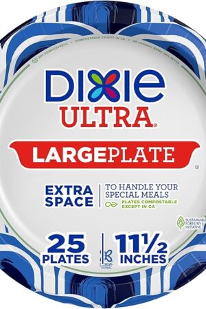 Dixie Ultra, Large Paper Plates, 11 Inch, 25 Count, 3X Stronger*, Heavy Duty, Microwave-Safe, Soak-Proof, Cut Resistant, Great for Heavy, Messy Meals