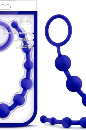 Blush Luxe 125" Ultrasilk Silicone Anal Beads - 10 Graduated Beads, Safe Loop Handle Lasso Anal Trainer - Beginner Satin Smooth Butt Plug - Anal Play Adult Sex Toy for Women, Men & Couples - (Indigo)