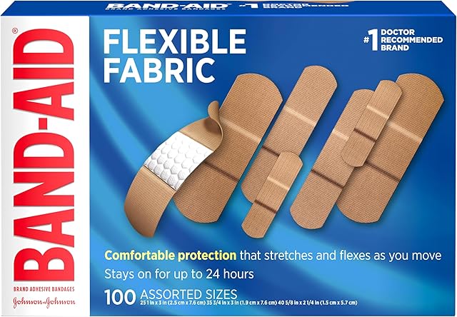 Band-Aid Brand Flexible Fabric Adhesive Bandages for Wound Care & First Aid, Assorted Sizes, 100 ct