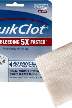 Adventure Medical Kits QuikClot Gauze - Flexible Hemostatic Medical Gauze for Emergency Survival or Disaster Preparedness Kits & More - Stops Bleeding Fast with Kaolin - 3" x 24"
