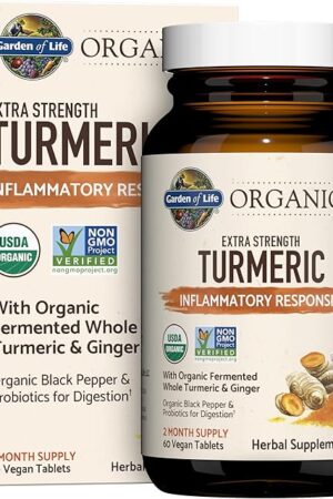 Garden of Life Organics Extra Strength Turmeric Inflammatory Response 60 Tablets-100mg Curcumin (95% Curcuminoids) Black Pepper, Probiotics, Organic Non-GMO Vegan Gluten Free Herbal Supplement